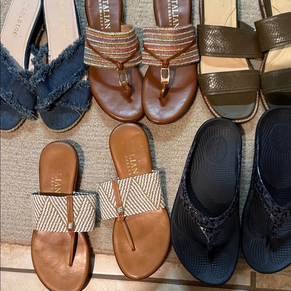 13  Sandals in Gold, Brown, and Denim black silver blue red ,,,like new!!! - Picture 7 of 11
